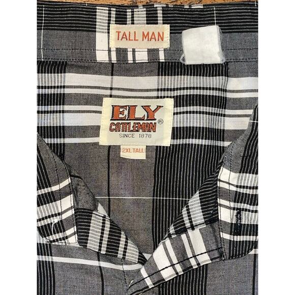 Mens Ely Cattleman 2XL Tall Black White Plaid Snap‎ Button Up Lightweight Shirt - Picture 5 of 7